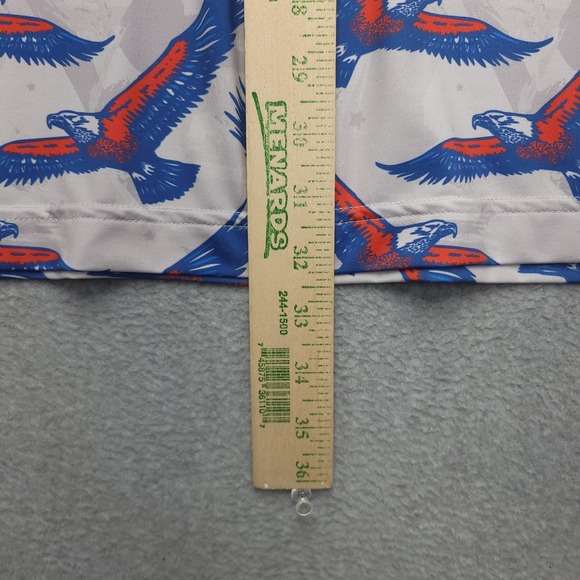 Waggle Polo Shirt Mens 2XL White Blue Red Eagle Print Golf Performance Stretch - Picture 7 of 9